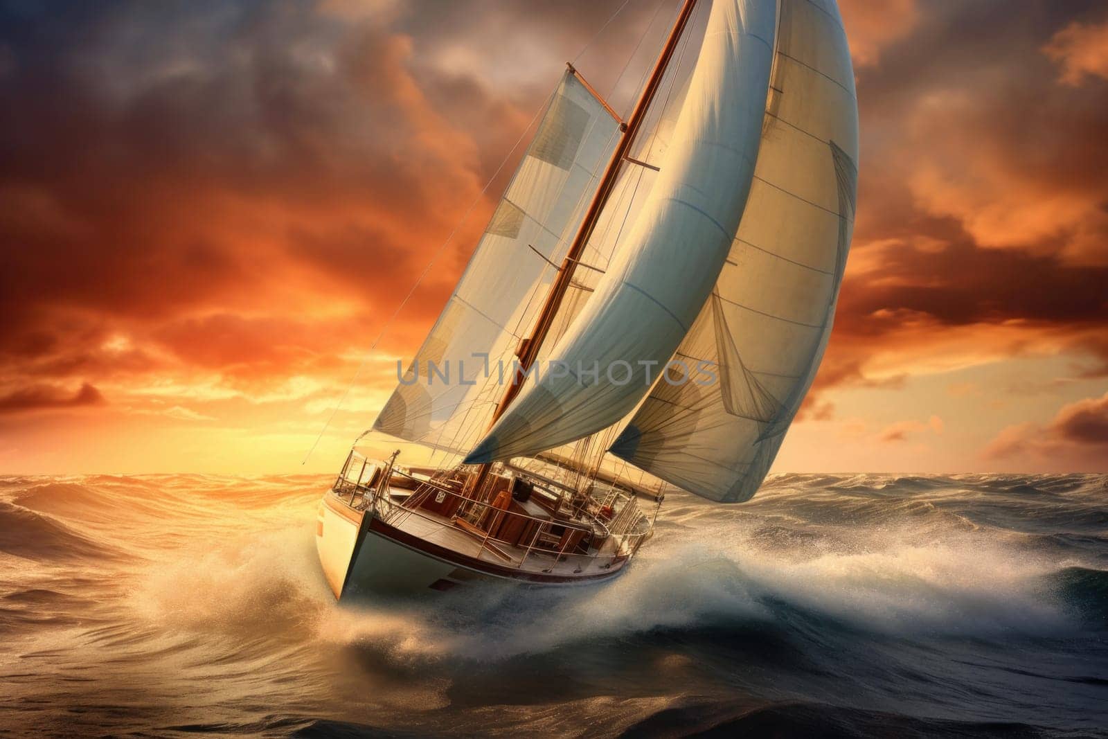 Picturesque Sailboat sea sunset cruise. Sport freedom. Generate Ai