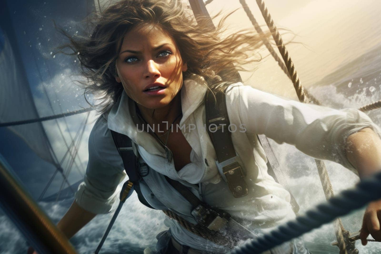 Adventurous Sailing sportswoman. Generate Ai by ylivdesign
