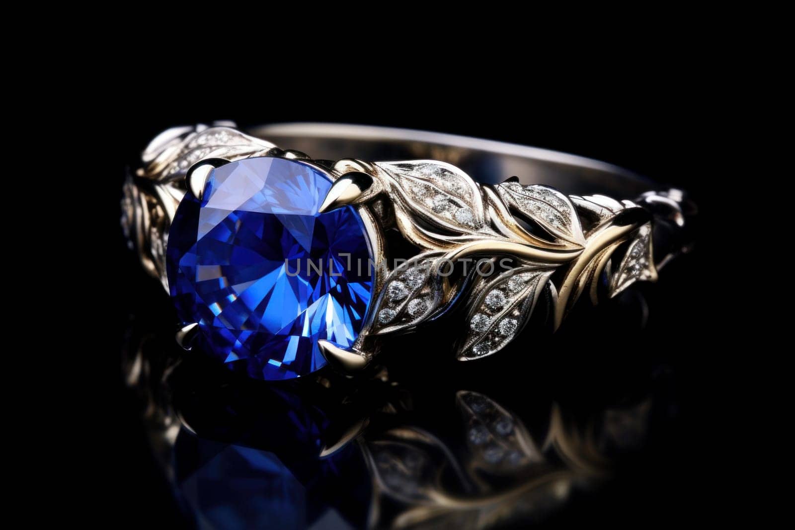 Lustrous Sapphire blue ring stone. Fashion jewel. Generate Ai