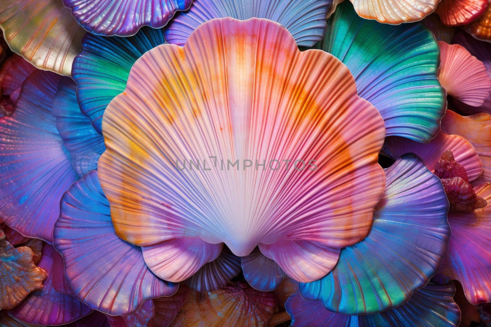 Luminescent Colorful shell. Nature white beauty. Generate Ai