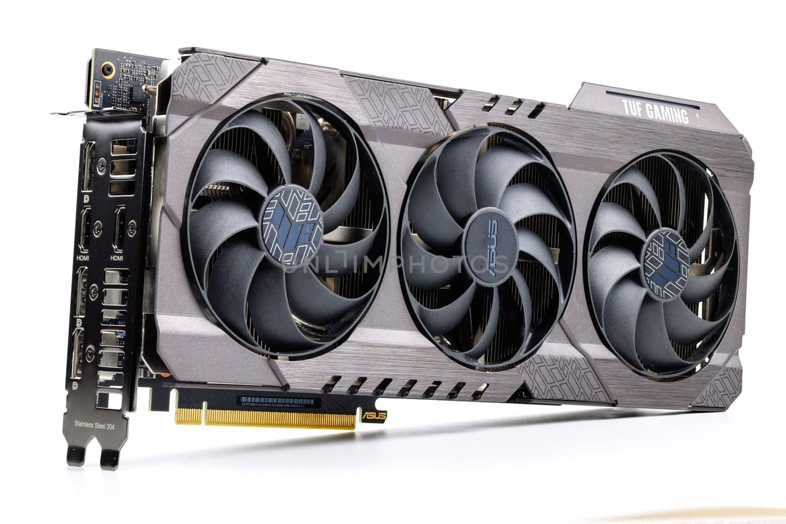 NVIDIA RTX 3060 OC 12g TUF Gaming graphics card on white background. Tula, Russia - July 26, 2022