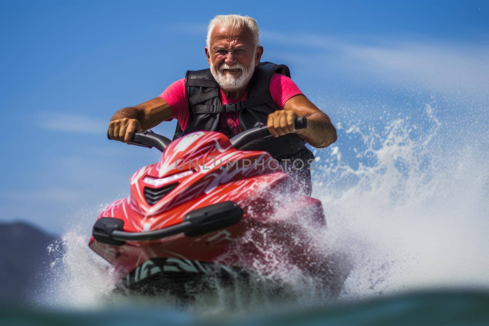 Experienced Senior male jet ski. Fast male water. Generate ai