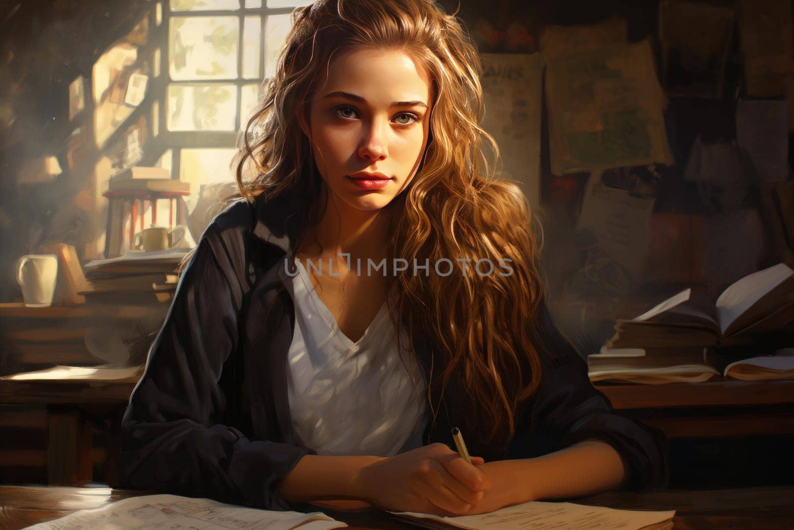 Studious Serious school girl. Generate Ai by ylivdesign