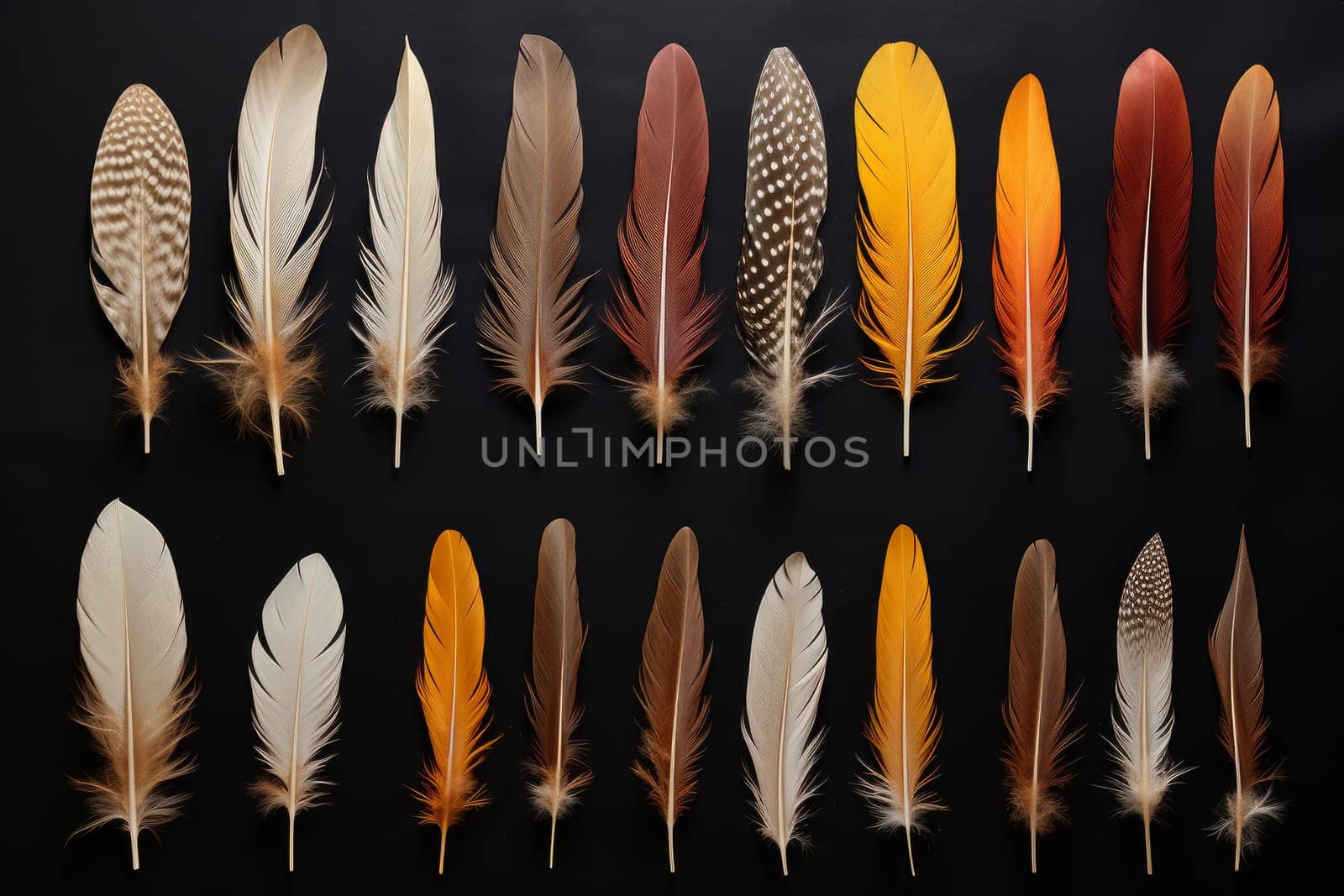 Vibrant Set colorful feathers. Nature collection. Generate Ai