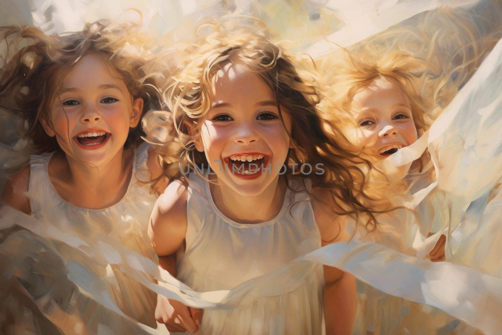 Cheerful Joyful children sheer play. Nature face group funny time. Generate Ai