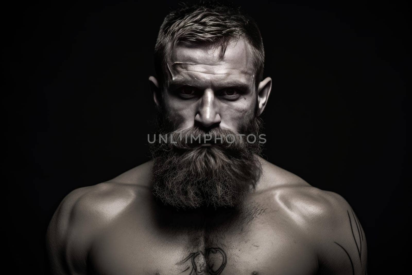 Athletic Mma fighter short bearded. Brutal sport. Generate Ai