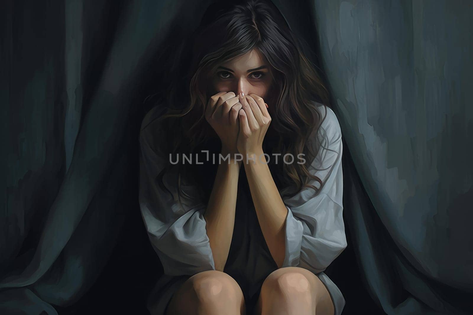 Introspective Shy introvert woman. Girl despair. Generate Ai