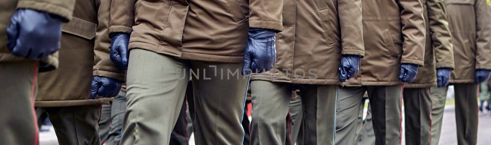 Army Soldiers In Uniform Standing In A Row On Parade Ground During Inspection by Hil