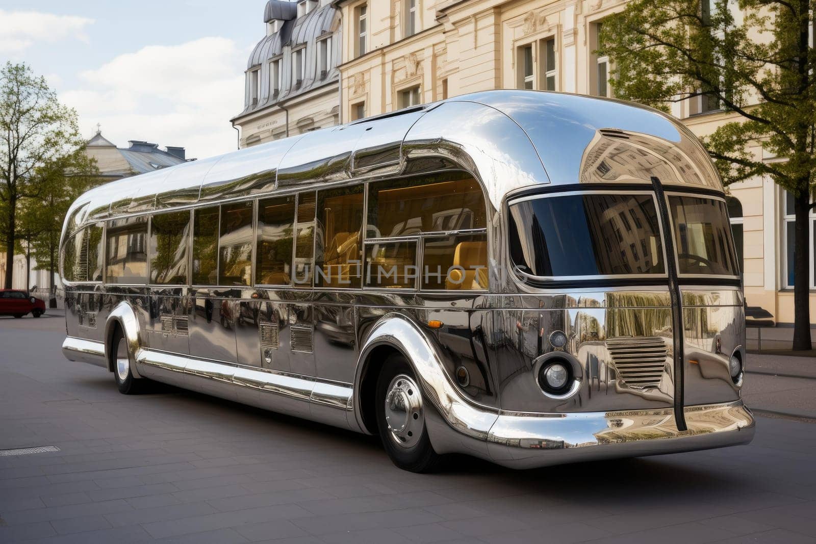 Luxurious Silver tourist bus. Modern big vehicle. Generate Ai
