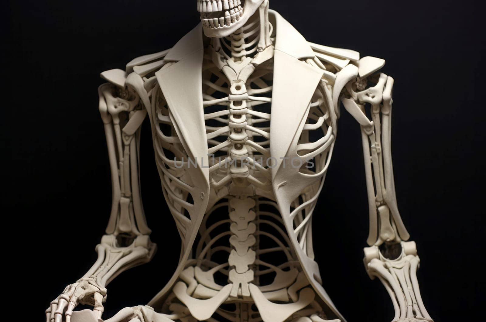 Sleek Skeleton business suit. Human face horror. Generate Ai