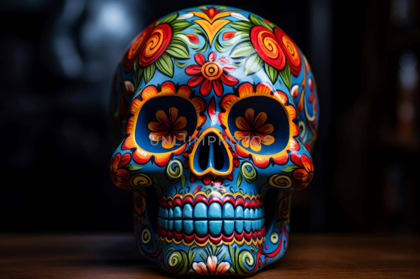 Lifeless Red flower dead skull. Mexican holiday. Generate Ai