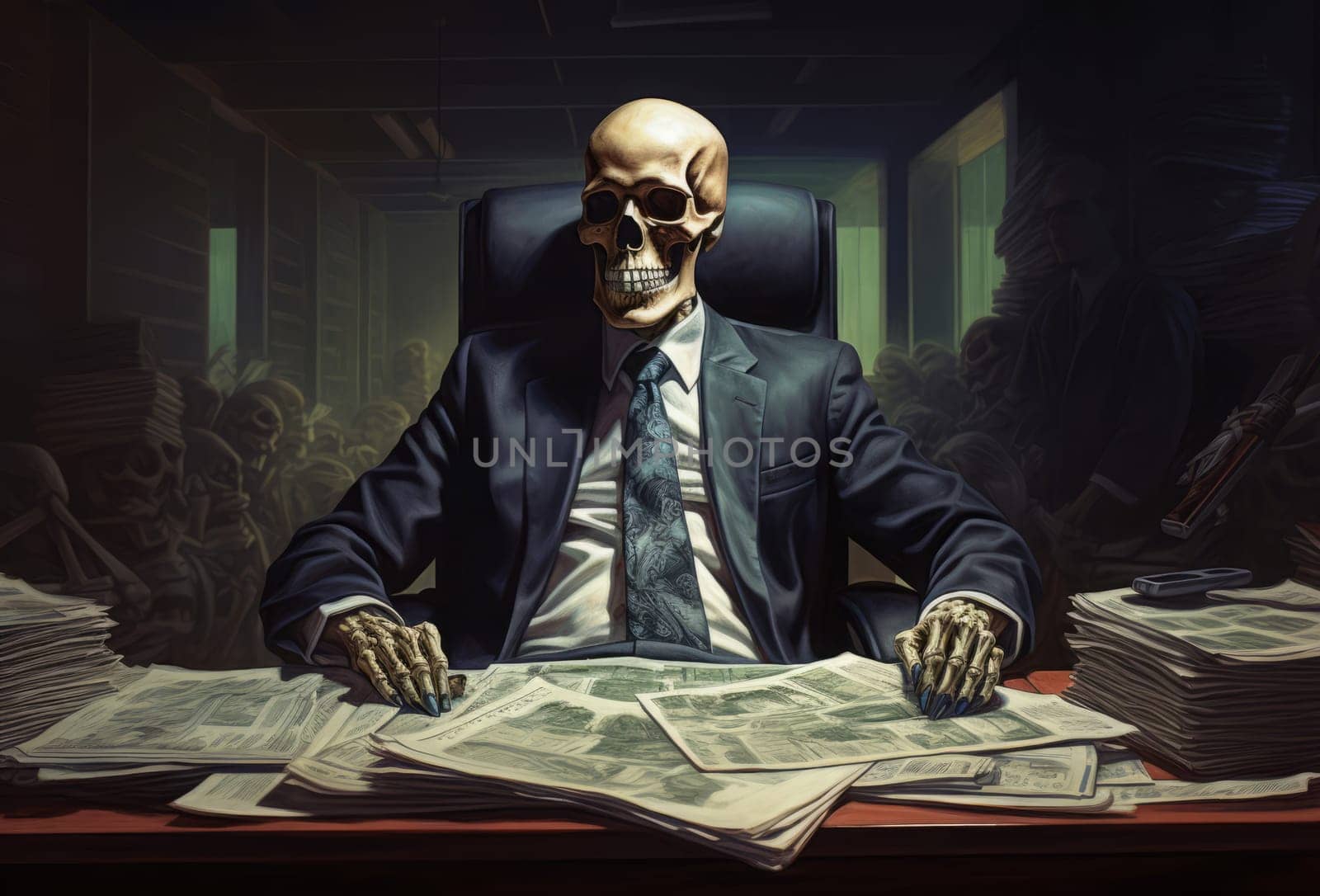 Professional Skeleton business suit anatomy. Demon costume. Generate Ai