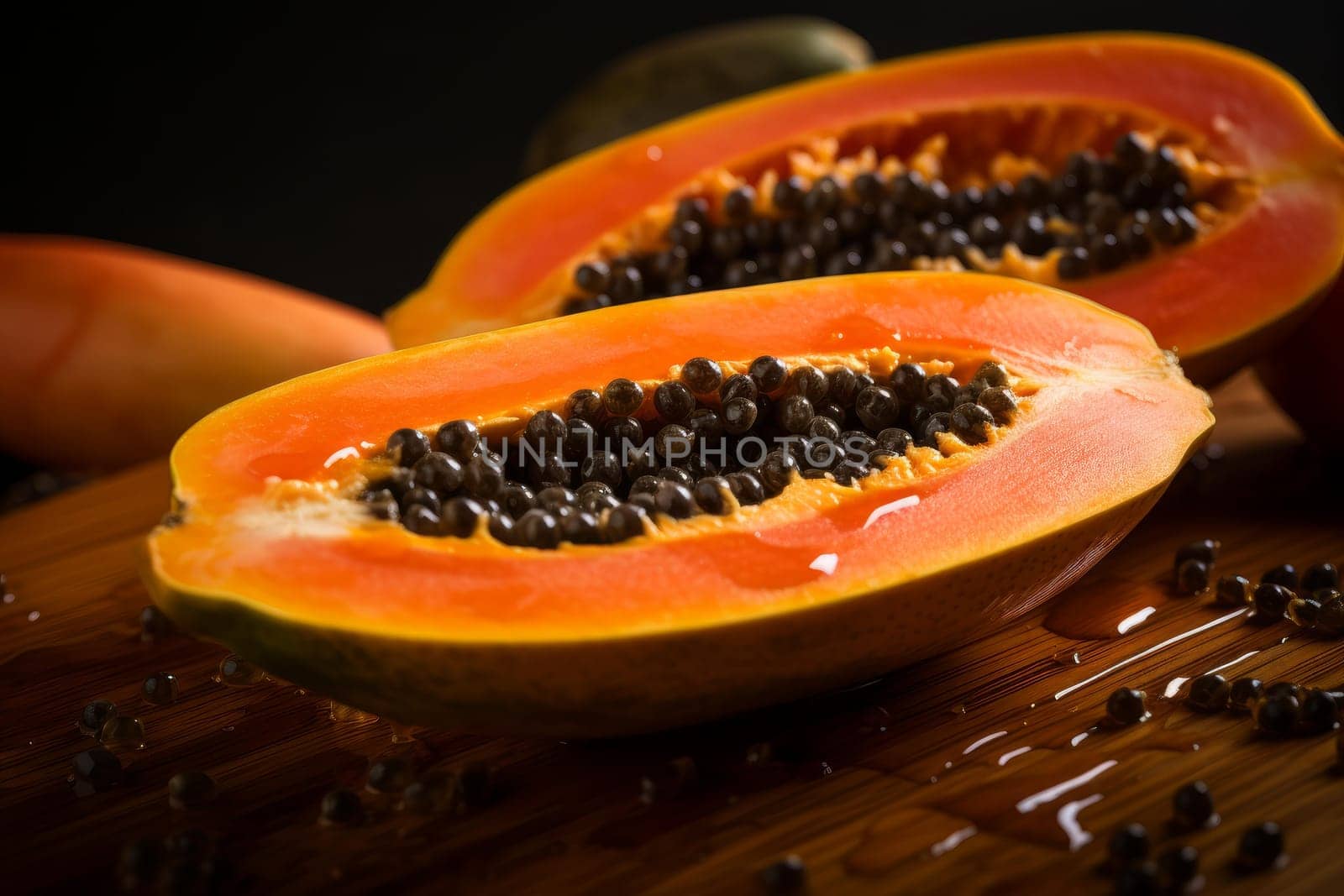 Sweet Slice ripe papaya. Seed slice raw. Generate Ai