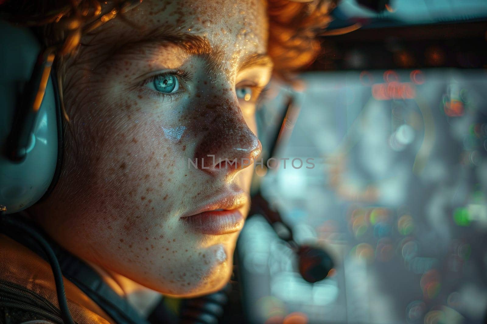 Young Boy Wearing Headphones in Cockpit by but_photo