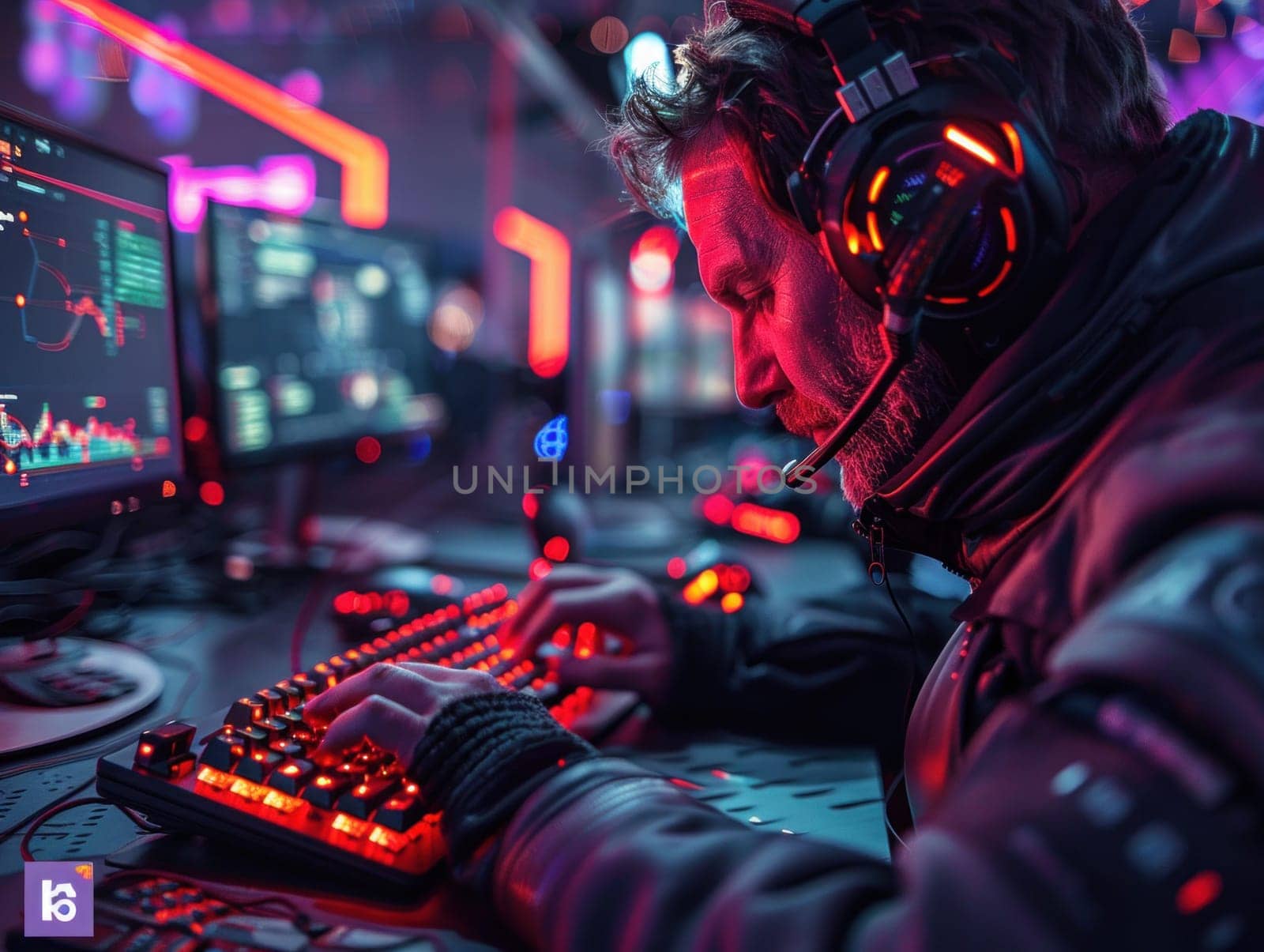 Man Wearing Headphones Using Computer by but_photo
