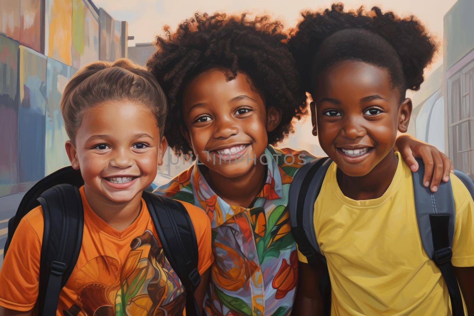 Joyful Smiling afro school children. Generate Ai by ylivdesign