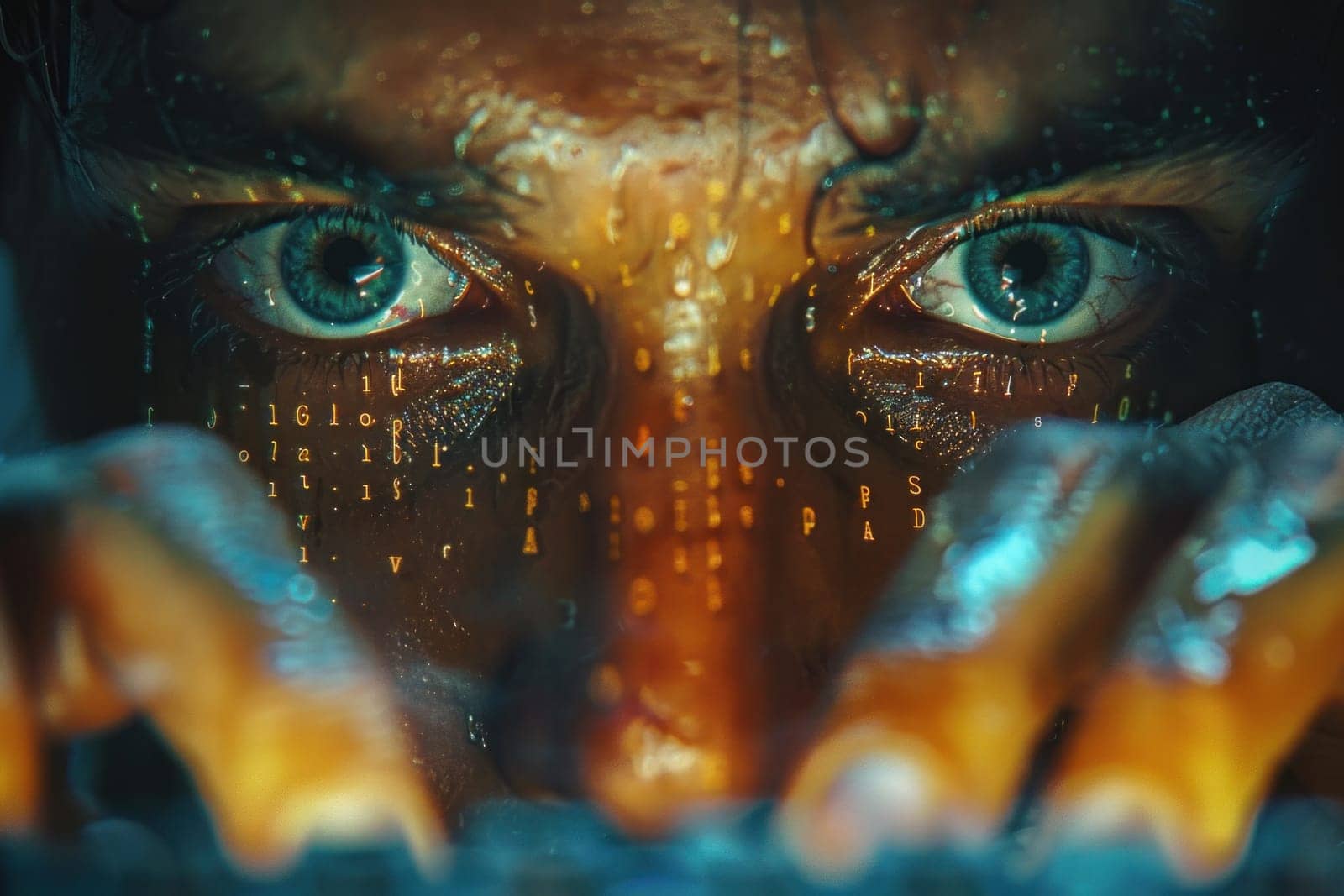 Close Up of Person With Blue Hacker Eyes by but_photo