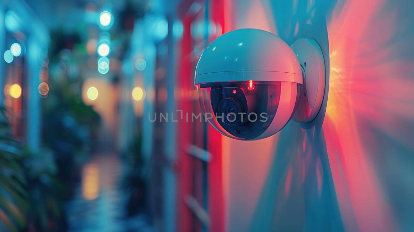 A street security camera is attached to a brick wall, monitoring the surroundings for security purposes.