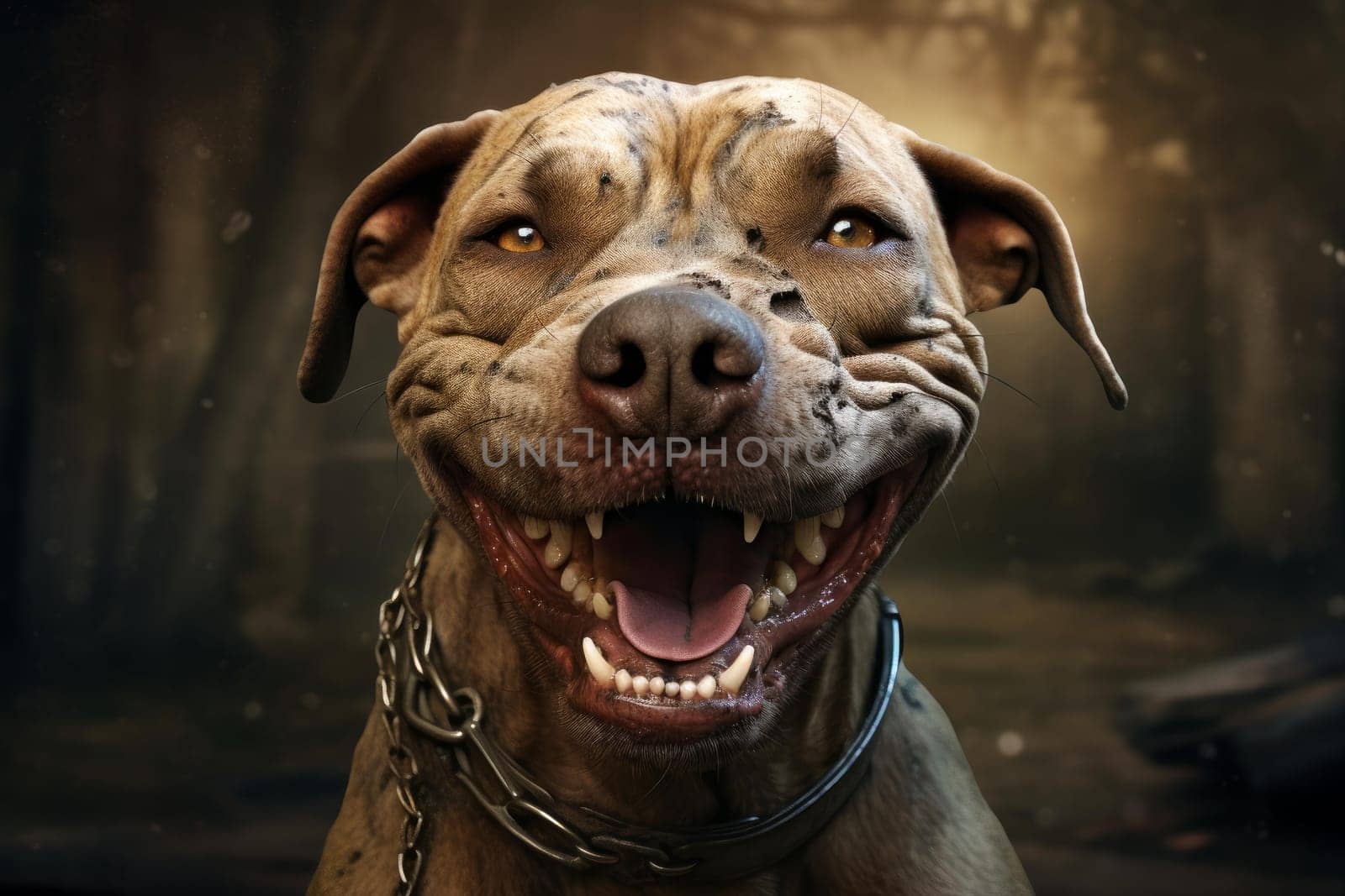 Cheerful Smiling dog with teeth. Head portrait. Generate Ai