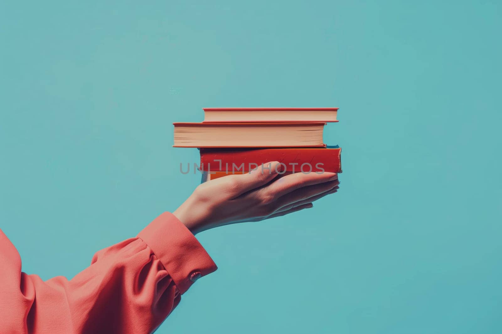 Person holding a stack of books in electric blue and magenta tints and shades by richwolf