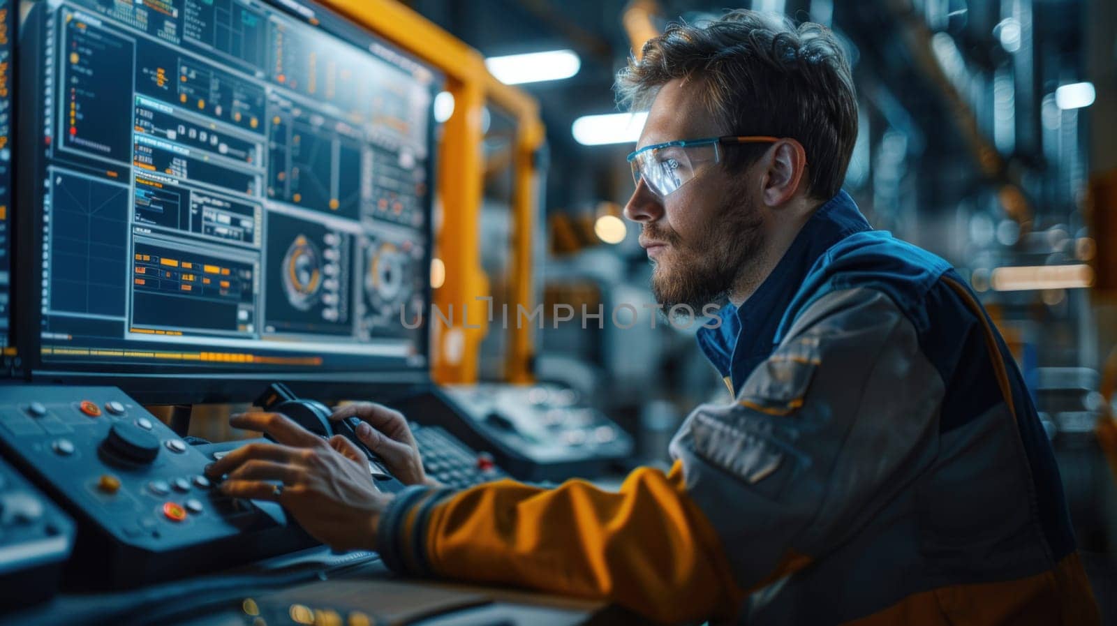 Man Operating Computer in Factory by but_photo