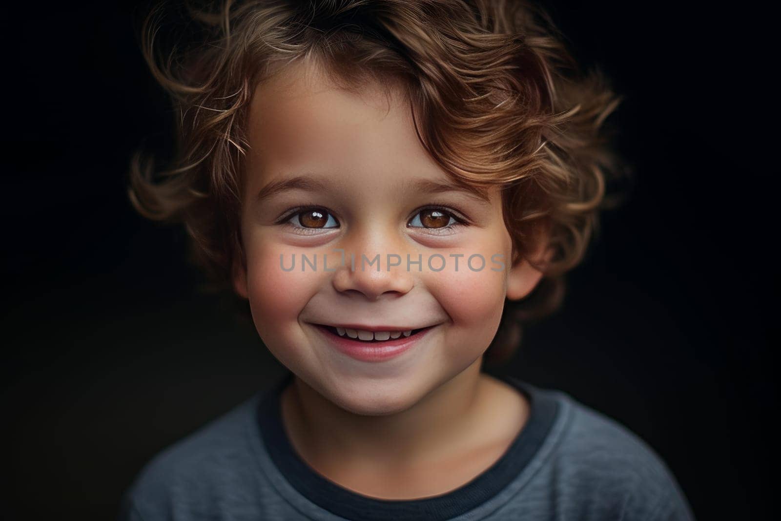 Cheerful Smiling little boy. Fun emotion face. Generate Ai