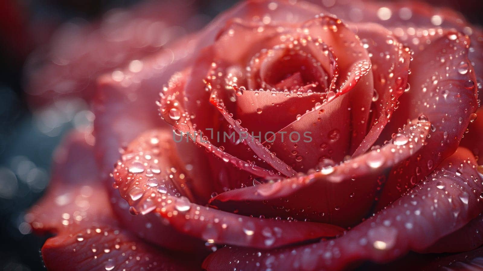 A red rose covered in water droplets.