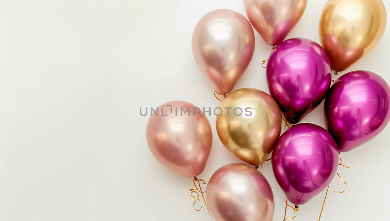 Artistic display of magenta and gold balloons on white background by richwolf