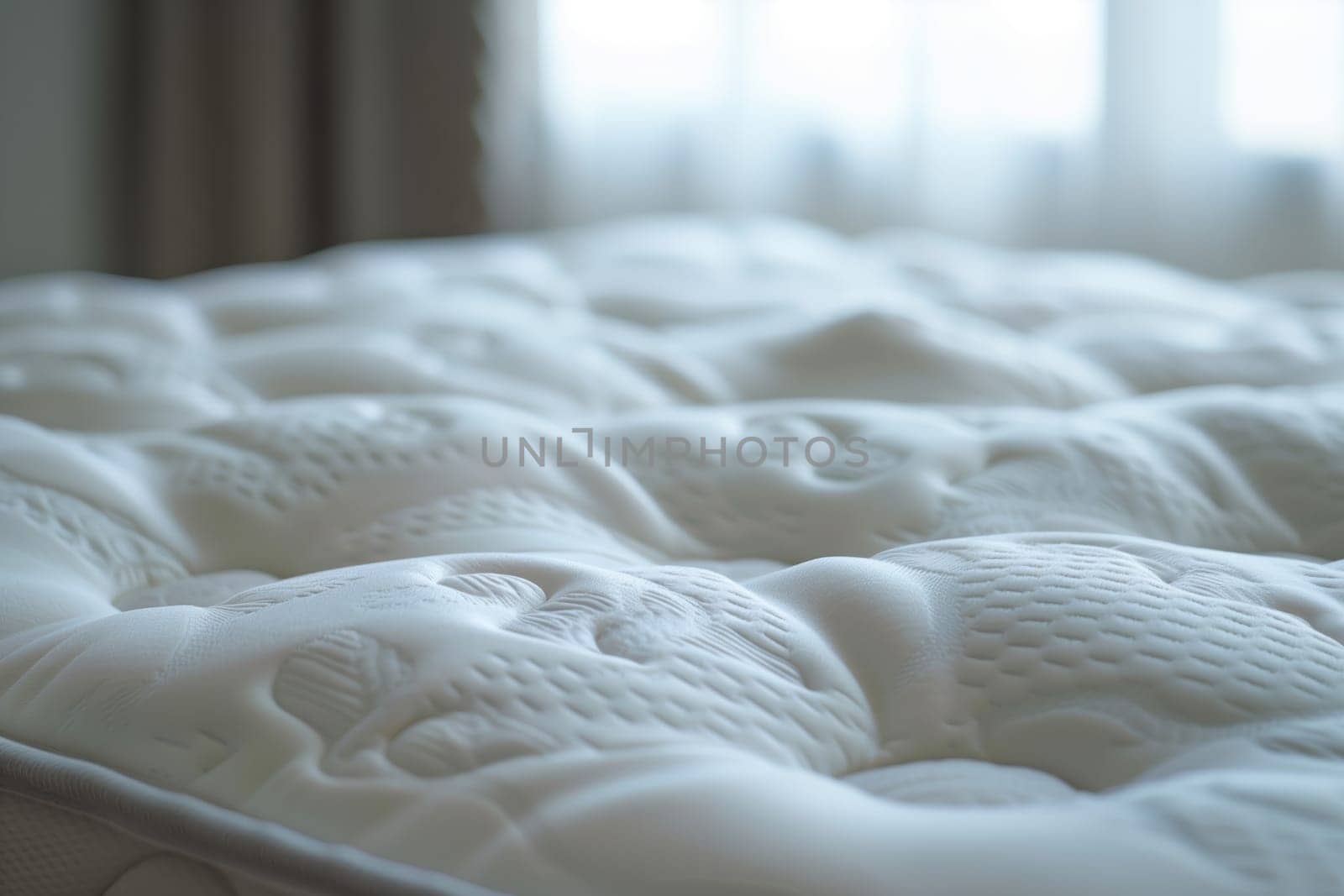 A close up of a comfortable white mattress on a wooden bed frame with soft linens and bedding. The wool bedding adds extra comfort to the cozy bedroom