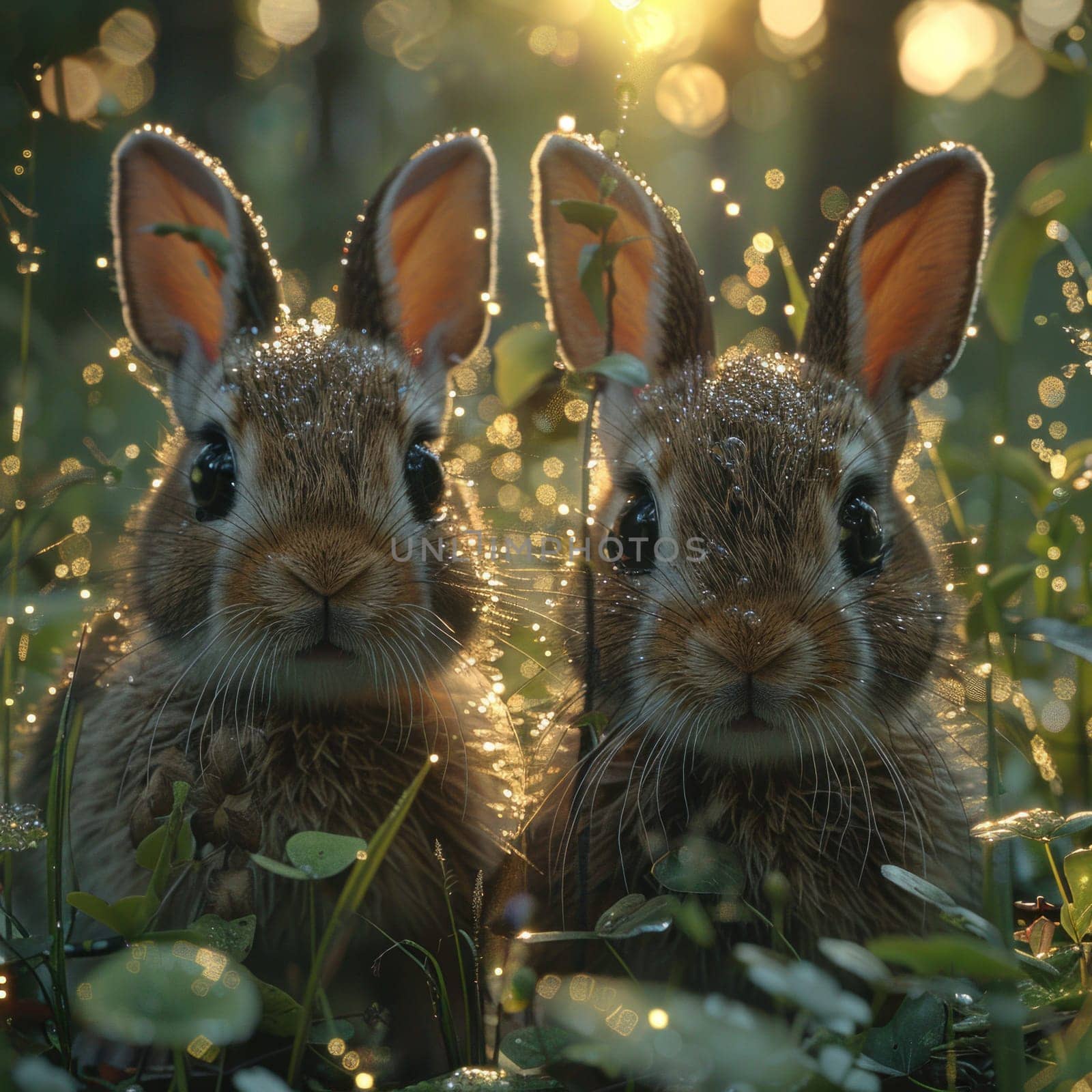Two Rabbits Sitting in Grass by but_photo