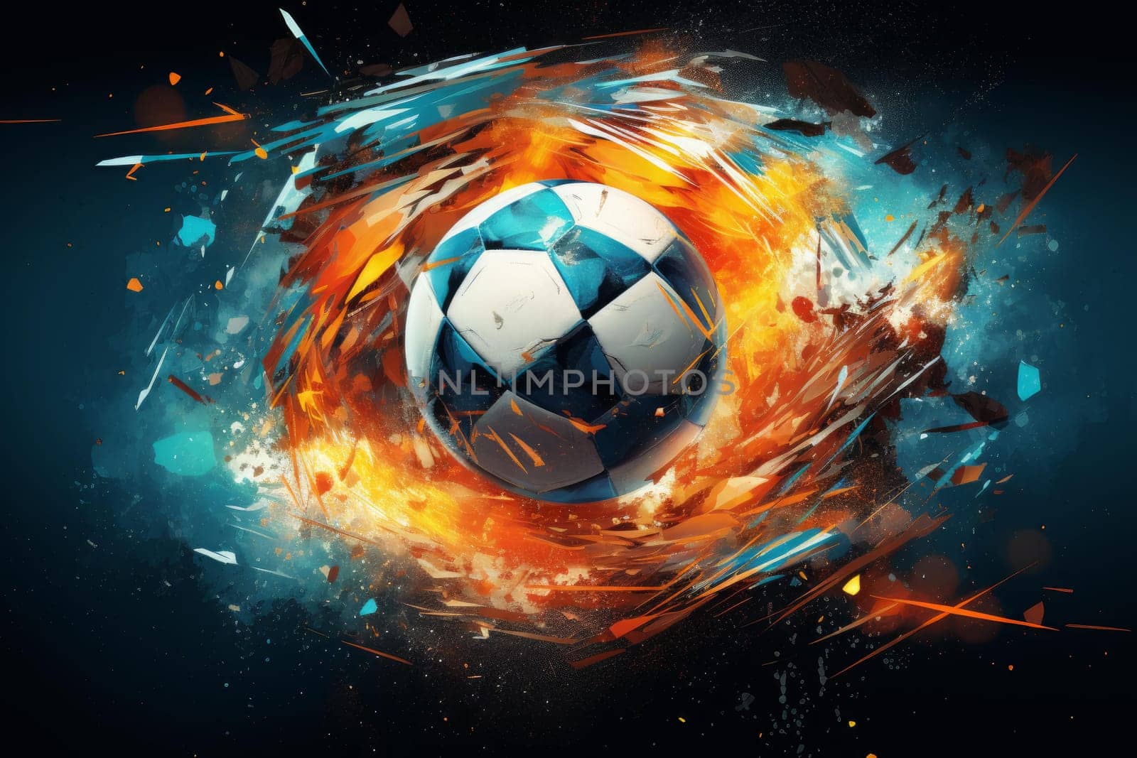 Stunning Soccer ball explosion. Goal fire. Generate Ai