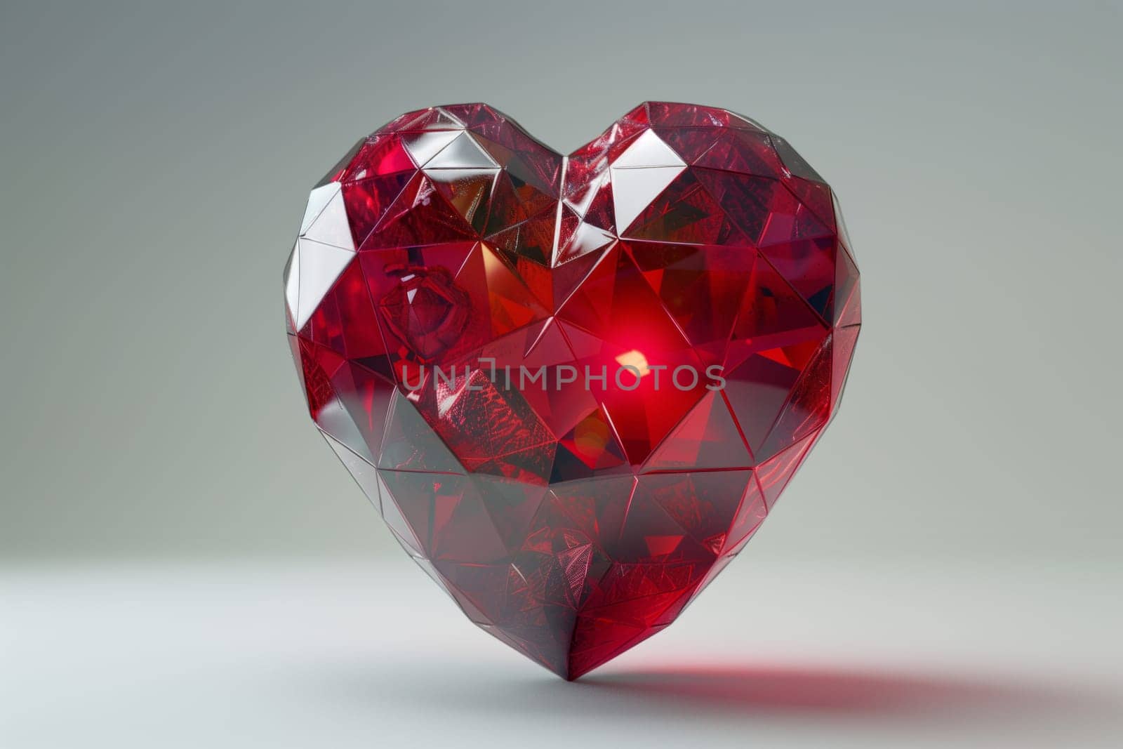 A natural material, red heartshaped diamond is displayed on a white surface, adding a touch of amber and magenta to the creative arts of jewellery design