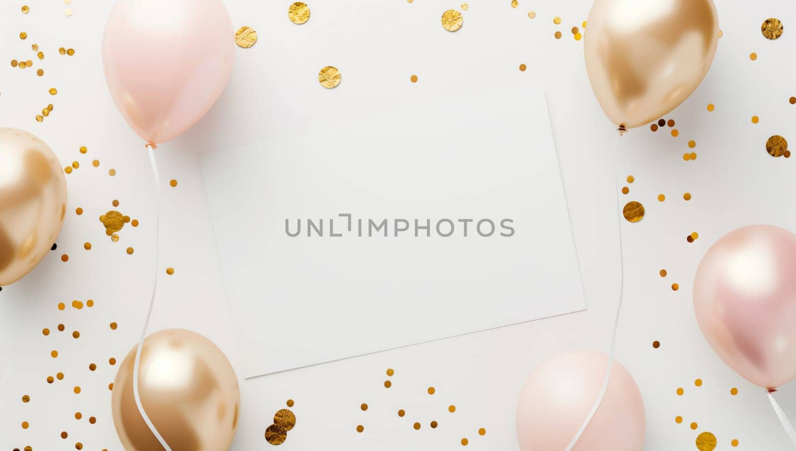 Pink and gold balloons and confetti on a white background by richwolf