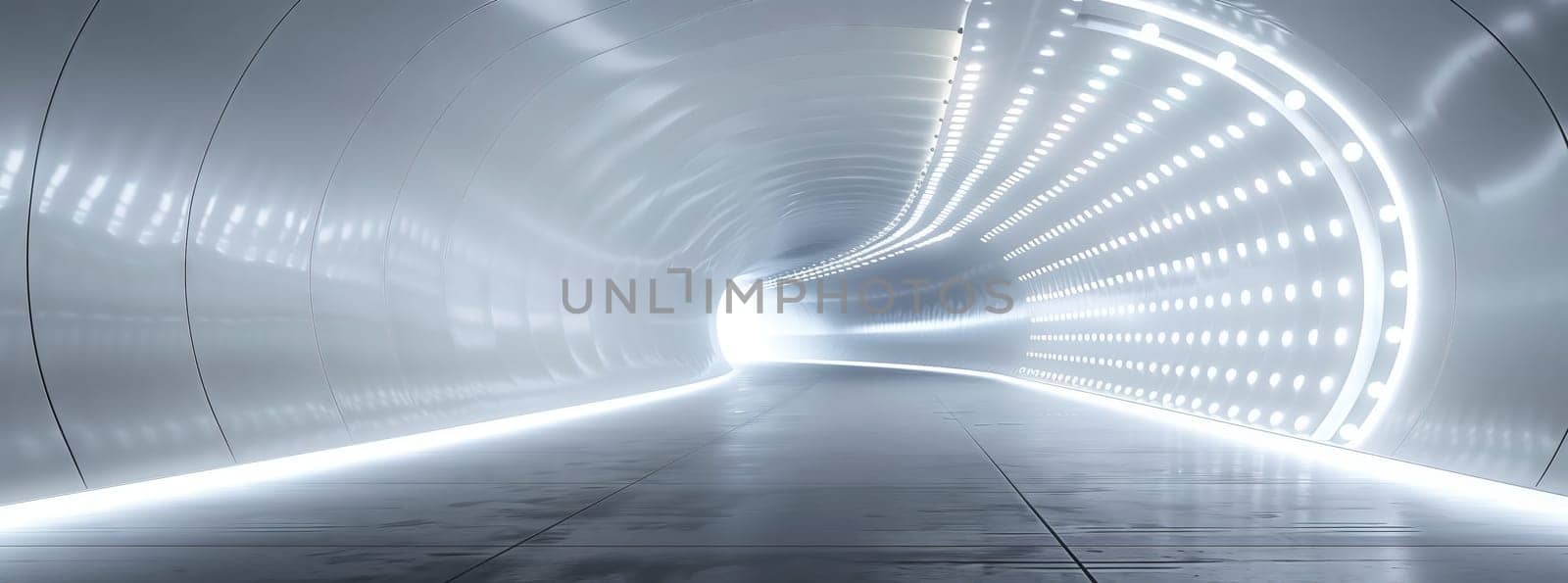 A futuristic tunnel illuminated with automotive lighting emitting electric blue hues and lens flare. The colors create a mesmerizing effect resembling a meteorological phenomenon