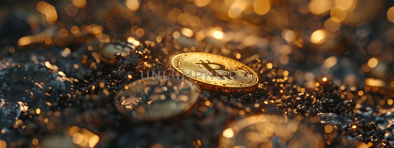 A macro photo of a bitcoin on a stack of gold coins by richwolf