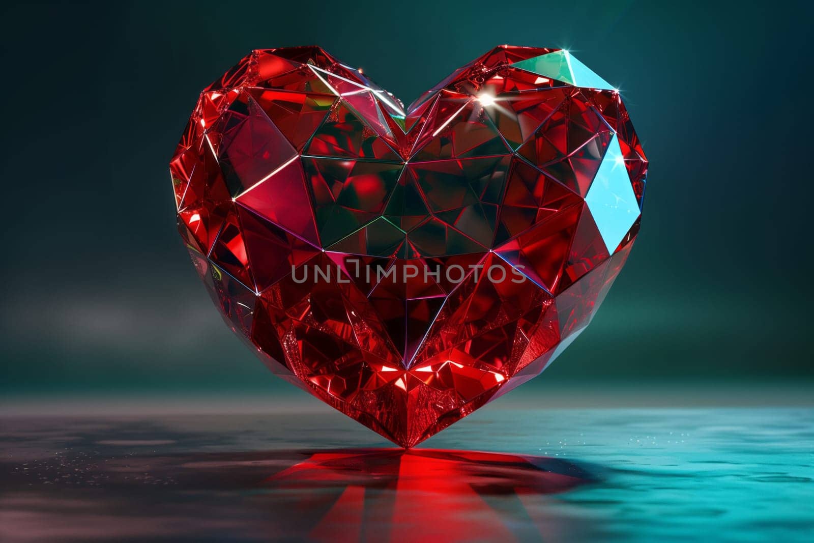 A magenta heartshaped diamond rests on a table, shimmering like liquid art by richwolf