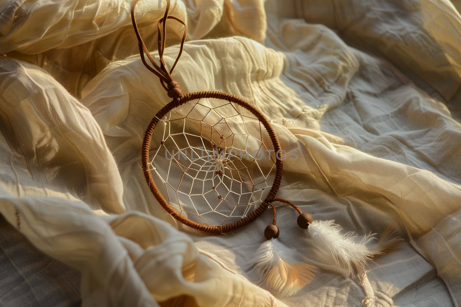 a dream catcher is sitting on top of a bed by richwolf