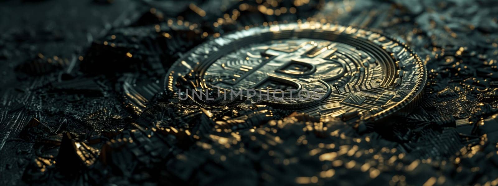Detailed closeup image of a coin on a dark surface by richwolf