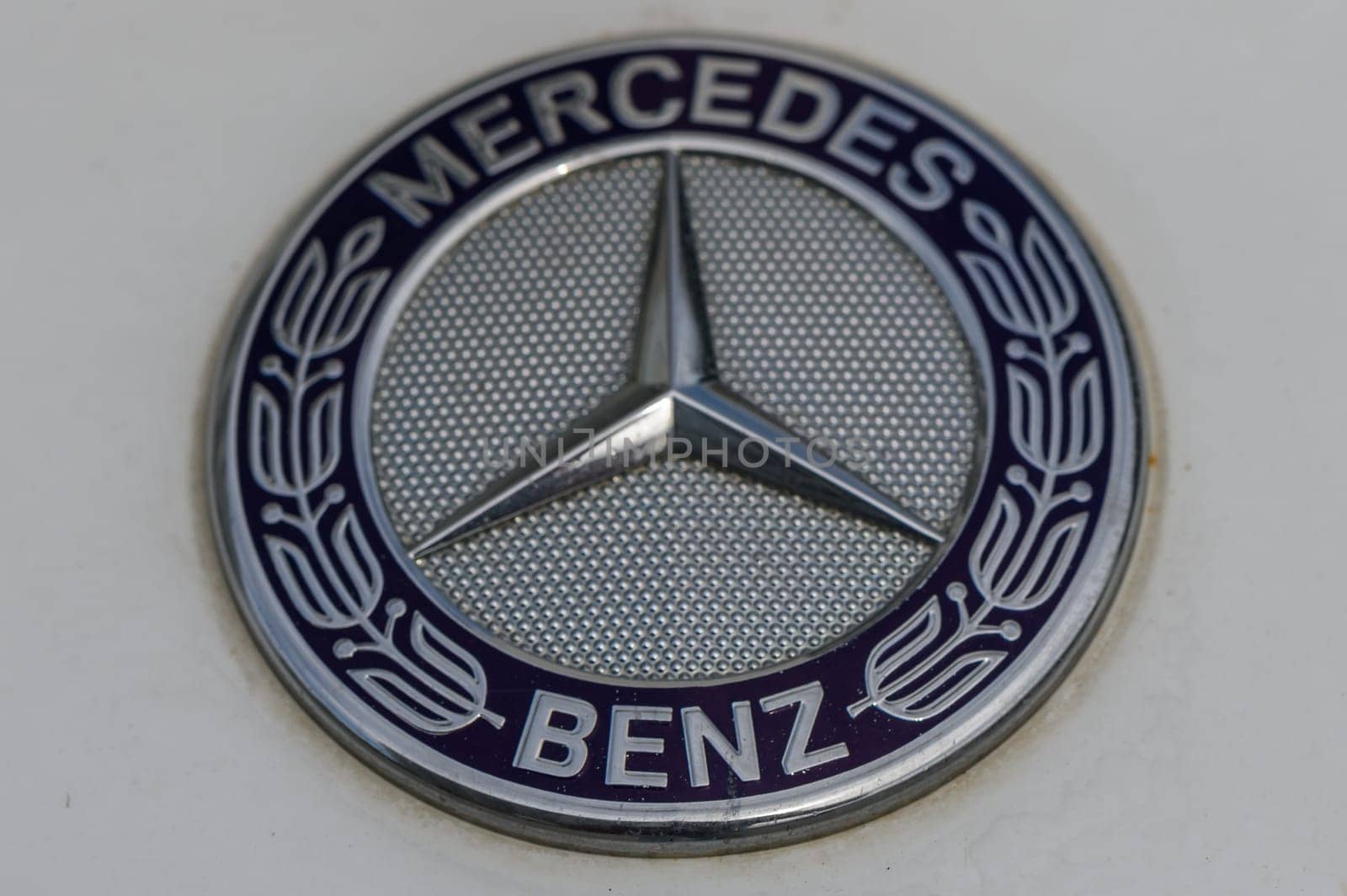 Gaziveren Cyprus 10.03.2024 - Mercedes logo on the hood of the car