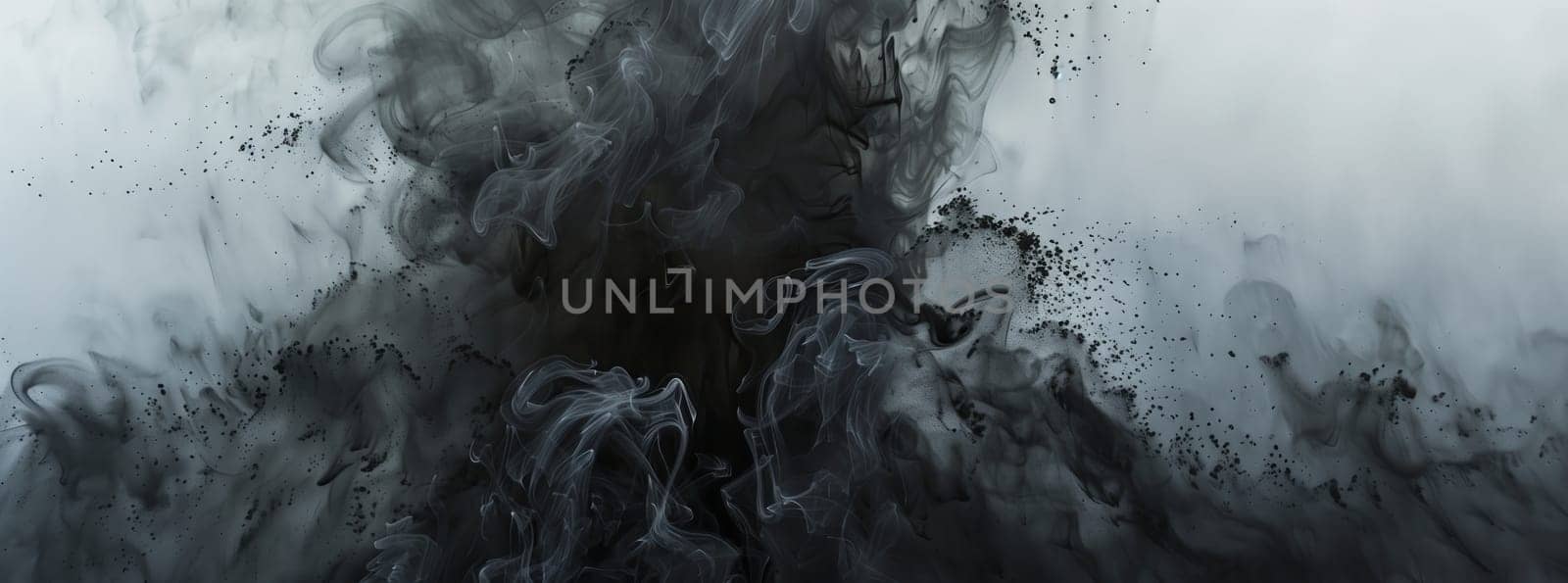 A detailed shot of a grey ink splash on a white canvas, resembling a freezing atmospheric phenomenon in a monochrome photography style, creating a striking contrast