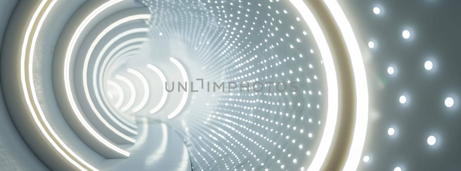 a 3d rendering of a futuristic tunnel with circles and lights by richwolf