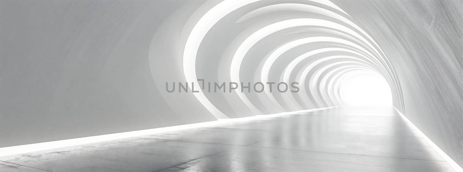 A grey tunnel resembling a circle pattern with a light shining at the end by richwolf