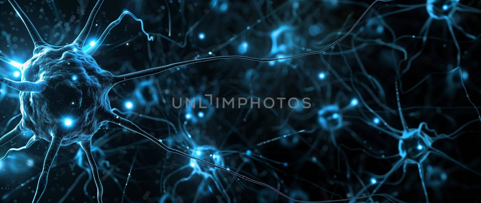 Electric blue network of nerve cells resembles a cosmic pattern in space by richwolf