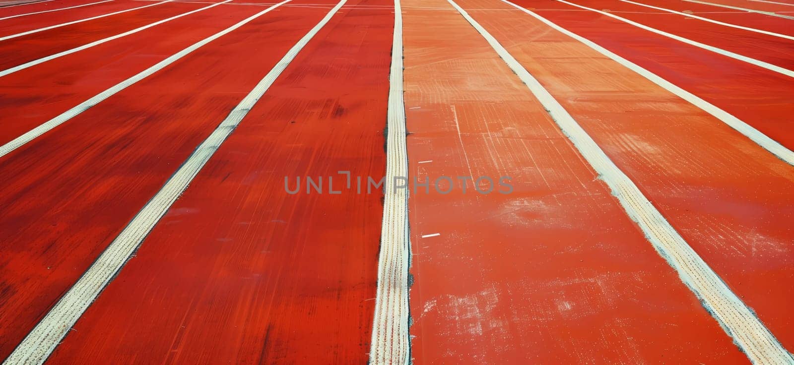 Parallel wood track with red and white lines for track and field athletics by richwolf