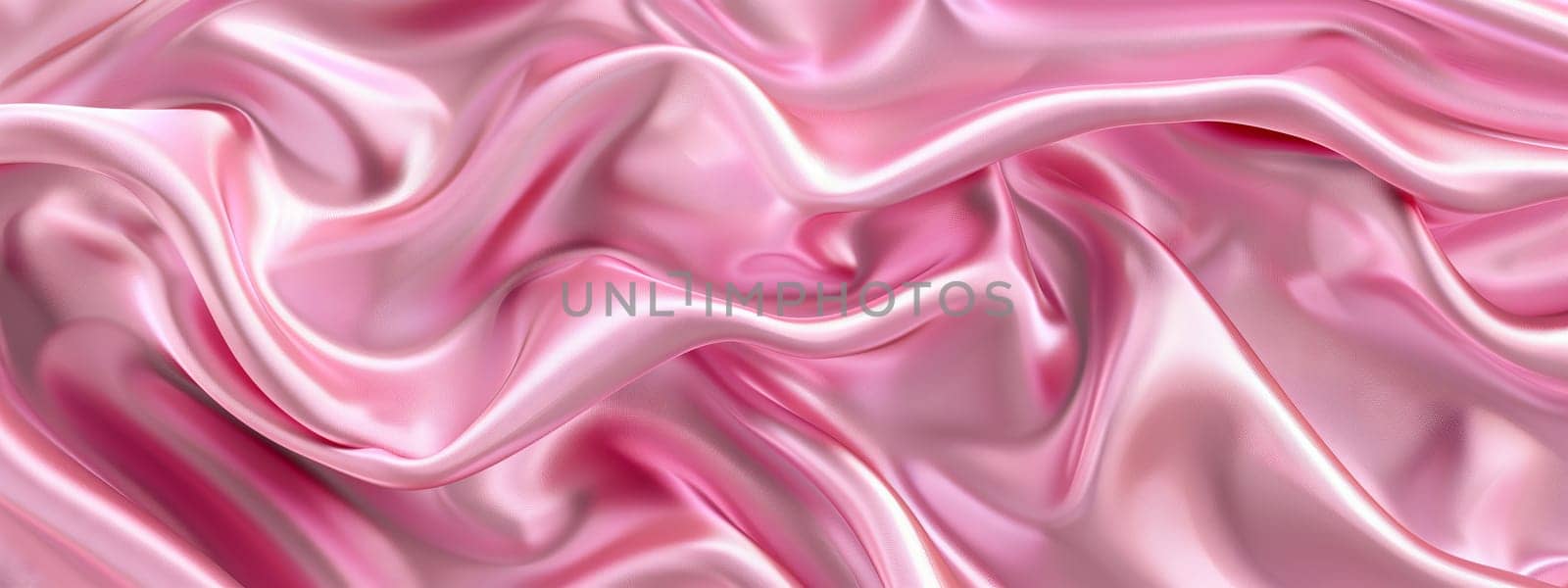 A detailed closeup of a vibrant pink satin fabric featuring waves, creating a mesmerizing pattern reminiscent of liquid petals in shades of violet and magenta