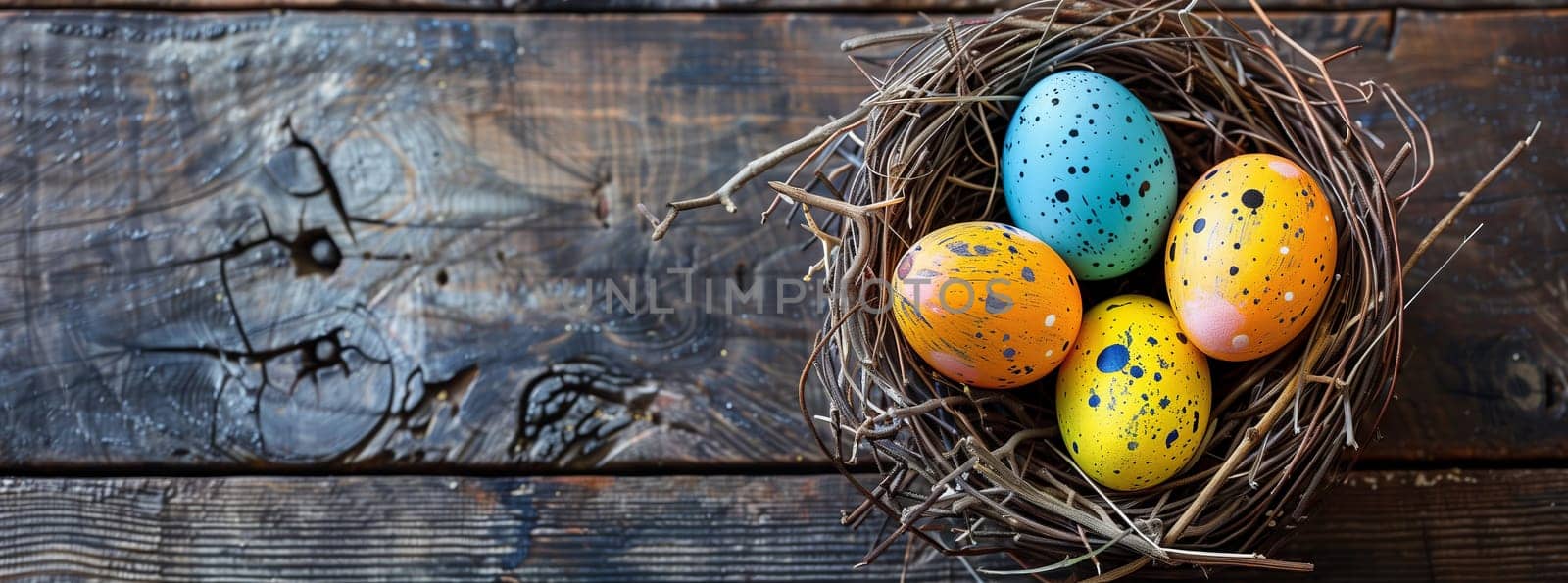 Eggthemed Easter decorations displayed on a wooden table nest by richwolf