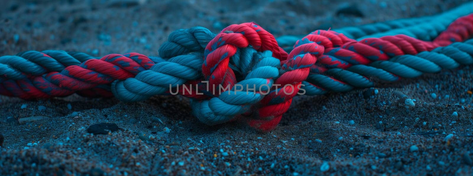 Aqua and electric blue ropes creatively knotted on the ground. A lovely arts and crafts project combining colors and patterns in jewelry making