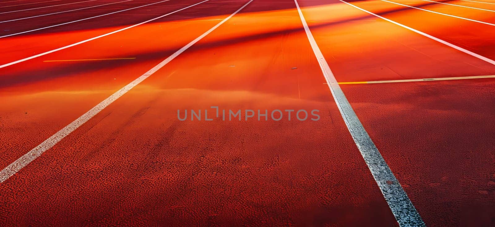 A closeup of a track with vibrant red and white lines, resembling a striking flooring pattern. The colors range from electric blue to peach, creating a beautiful contrast in macro photography