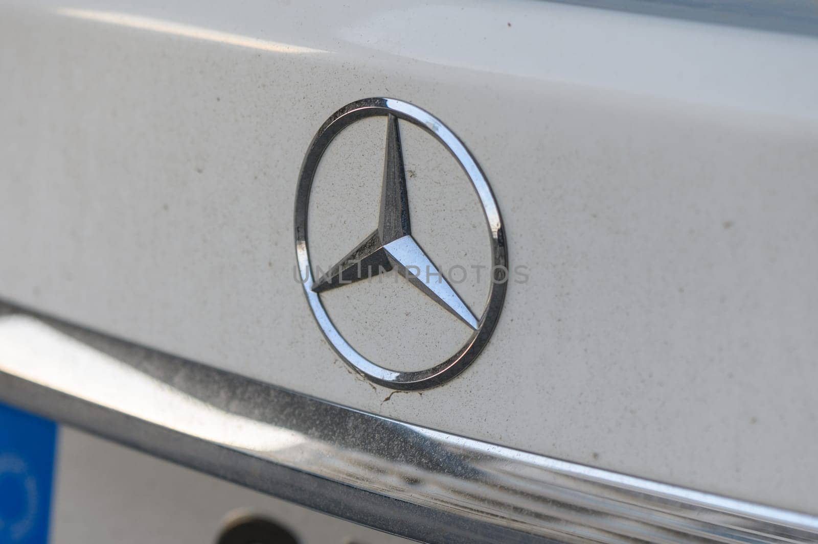 Gaziveren Cyprus 10.03.2024 - Mercedes logo on the hood of the car 2
