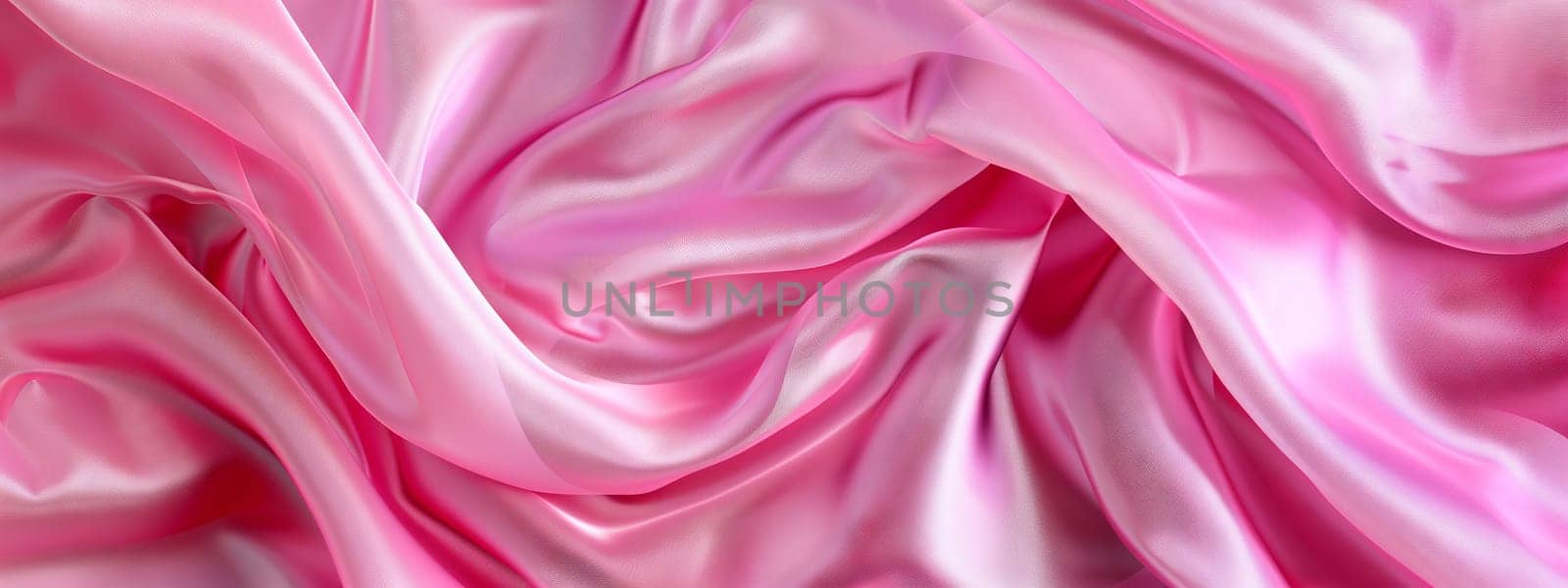 A detailed closeup of a vibrant pink satin fabric resembling delicate petals, showcasing a beautiful pattern in shades of magenta and violet